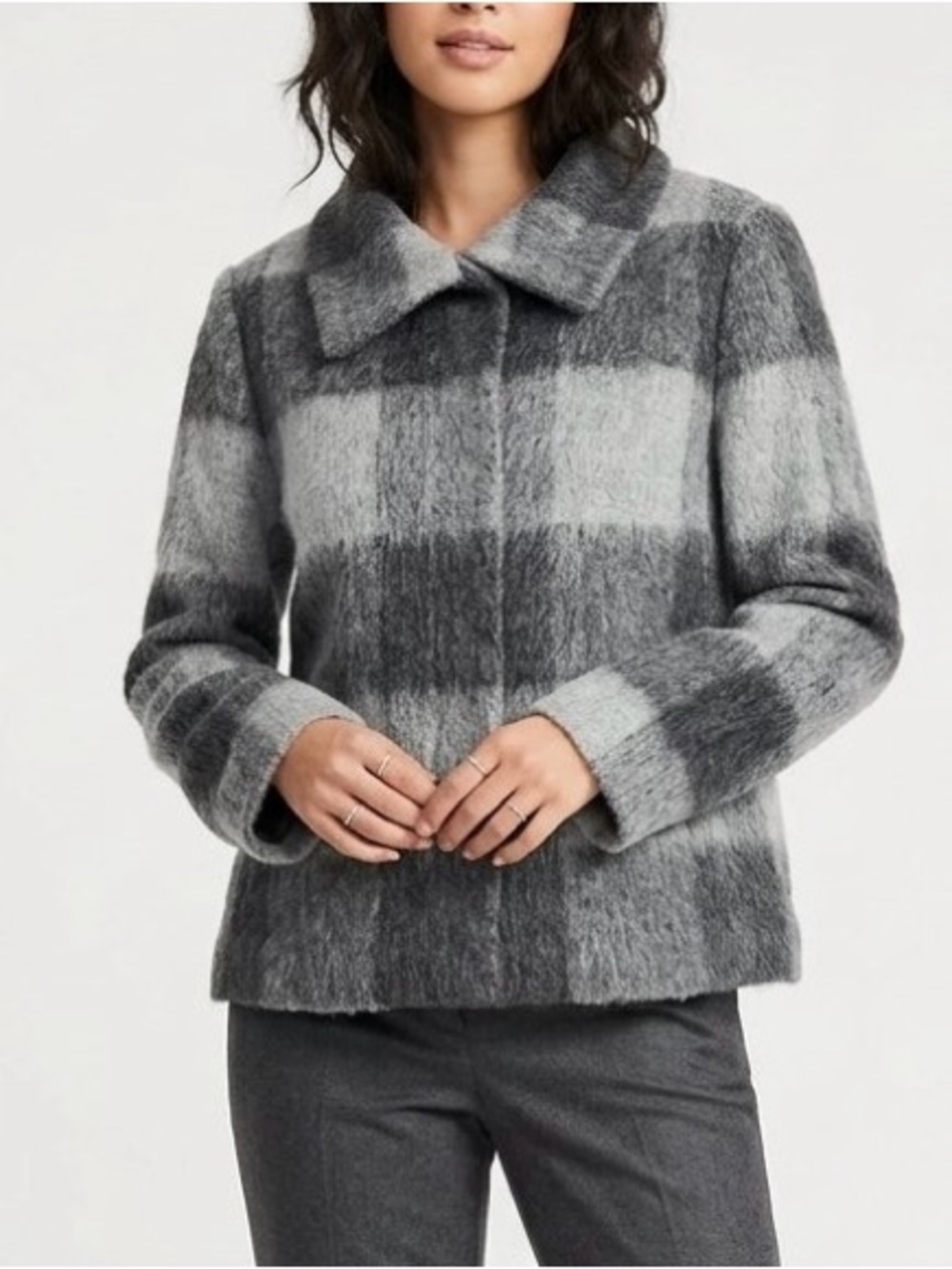 Talbots Gray Plaid Alpaca Wool Blend Full Zip Jacket Size 14